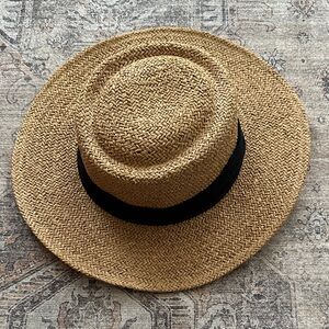 Stylish Tan Straw Hat with Black Band